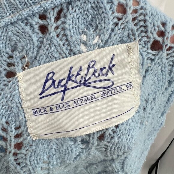 Vintage 70s Buck & Buck Candle Flame Lace Knit Cardigan Grandma L-XL - Picture 7 of 9